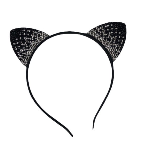 Accessories - Kitty Cat Headband Black & Silver Rhinestones